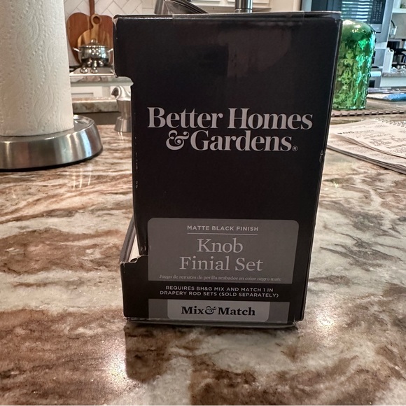 Better Homes & Gardens Knob Finial Set for Curtain Rod Matte Black Finish - Picture 4 of 6